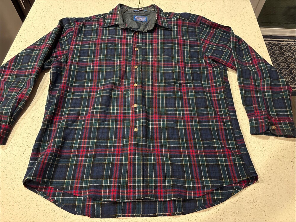 Pendleton Long Sleeve Shirt Large Allison Tartan Wool Vintage Single Pocket USA